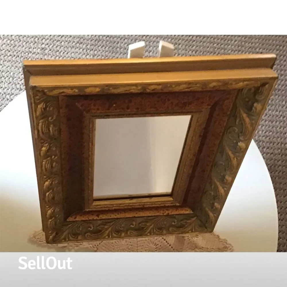 Vintage Ornate Gold Gilt Wood Frame Mirror Square Wall Mounted 14